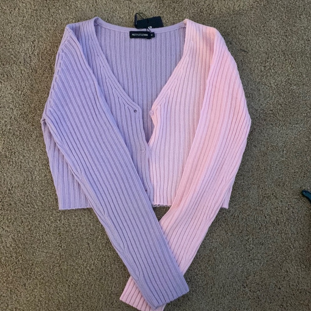 PrettyLittleThing  Lilac Color Block Ribbed Cardigan - size medium NWT